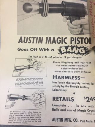 Vintage 1950’s Austin Magic Pistol Metal Space Ping Pong Ball Toy Gun & Box 3