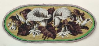 A Antique Victorian Beadwork And Tapestry Panel.  Arum Lilies,  Fuchsias