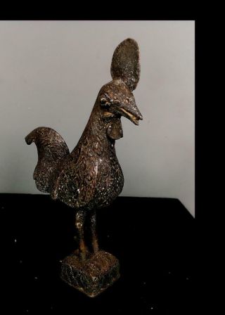 Old Tribal Benin Bronze Rooster Figure - Nigeria