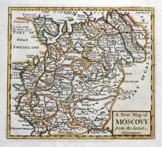 Moscovy,  Western Russia,  John Senex Antique Hand Coloured Map 1741