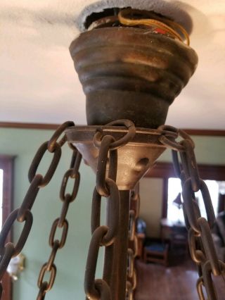 Mission,  Arts & Crafts Slag Glass hanging light fixture,  early 1900s 10