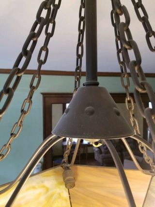 Mission,  Arts & Crafts Slag Glass hanging light fixture,  early 1900s 7