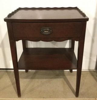 Antique Mahogany Single Drawer Nightstand End Table Scalloped Edge