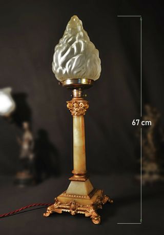 Antique Lamp Edwardian 1910 L/e Cast Bronze Corinthian Rouge Marble Flame Shade