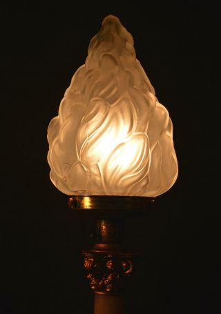 antique lamp Edwardian 1910 L/E cast bronze Corinthian rouge marble flame shade 4