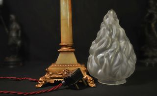 antique lamp Edwardian 1910 L/E cast bronze Corinthian rouge marble flame shade 6
