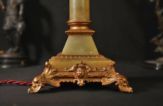 antique lamp Edwardian 1910 L/E cast bronze Corinthian rouge marble flame shade 8