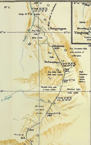 1922 Kingdon Ward - WESTERN YUNNAN - LARGE COLOR MAP - Muli Dasi Monastery - 09 4
