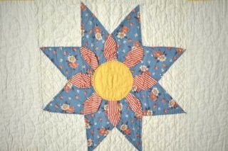Large WELL QUILTED Vintage 30 ' s Star Flower Antique Quilt COLORS 4