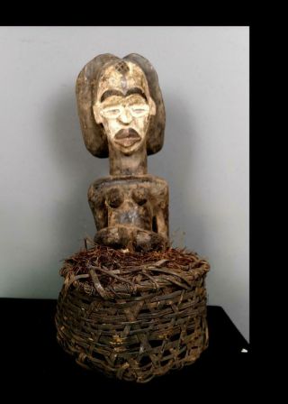 Old Tribal Unusual Punu Maiden Spirit Figure In A Basket - Gabon