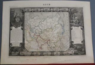 Asian Continent 1852 Victor Levasseur Antique Stell Engraved Map