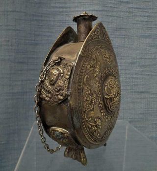 Antique Ottoman Balkan Greek Brass Gun Powder Flask to sword 19th Century Greece 3