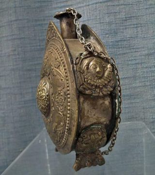 Antique Ottoman Balkan Greek Brass Gun Powder Flask to sword 19th Century Greece 4