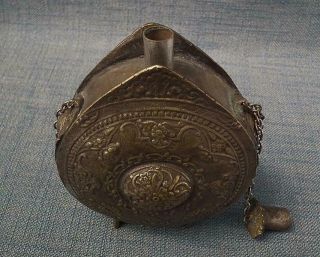 Antique Ottoman Balkan Greek Brass Gun Powder Flask to sword 19th Century Greece 7