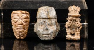 Three S.  Mexican Pre Columbian Miniature Carvings: Olmec,  Zapotec,  Mayan