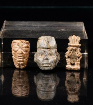 Three S.  Mexican Pre Columbian Miniature Carvings: Olmec,  Zapotec,  Mayan 2