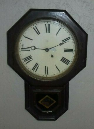 Antique 8 Day Seth Thomas Schoolhouse Wall Regulator Clock Drop Octagon