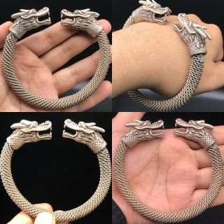 Wonderful Perfect Medieval Silver Bracelet With Dragon Head