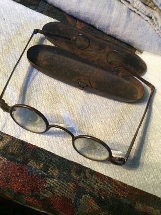 Revolutionary War 18th Century Forge Iron Round Lens Eyeglasses In Case 1760 - 80