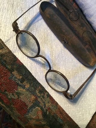 Revolutionary War 18th Century Forge Iron Round Lens Eyeglasses In Case 1760 - 80 3