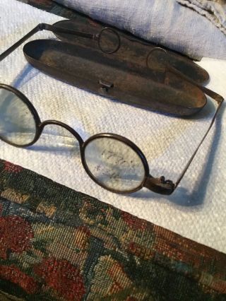Revolutionary War 18th Century Forge Iron Round Lens Eyeglasses In Case 1760 - 80 4