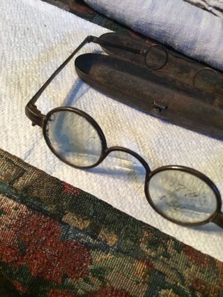 Revolutionary War 18th Century Forge Iron Round Lens Eyeglasses In Case 1760 - 80 5
