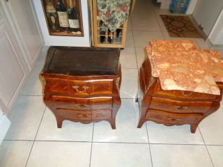 Vintage Rare Louis XV Style End Tables With Marble Tops (25 by 21 by 13 