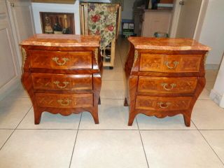 Vintage Rare Louis Xv Style End Tables With Marble Tops (25 By 21 By 13 "