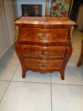 Vintage Rare Louis XV Style End Tables With Marble Tops (25 by 21 by 13 