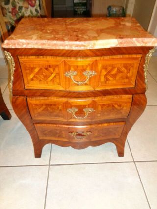 Vintage Rare Louis XV Style End Tables With Marble Tops (25 by 21 by 13 