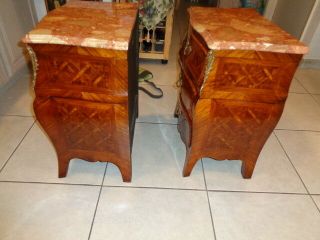 Vintage Rare Louis XV Style End Tables With Marble Tops (25 by 21 by 13 