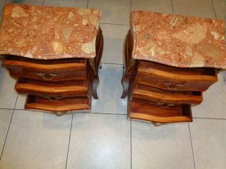 Vintage Rare Louis XV Style End Tables With Marble Tops (25 by 21 by 13 