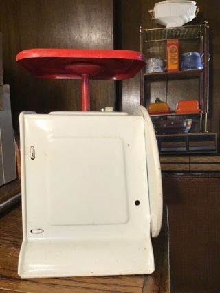 Vintage Hanson Model 2000 Utility Scale 25 Pound Metal White Red Top FARMHOUSE 5