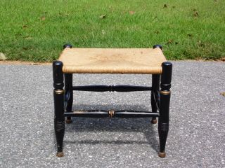 Vintage Hitchcock Style Farmhouse Rush Seat Stool Footstool