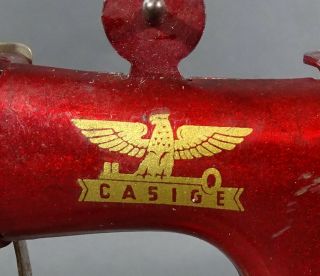 Rare Casige Germany British Zone Child ' s Sewing Machine Toy Burgundy Gold 2