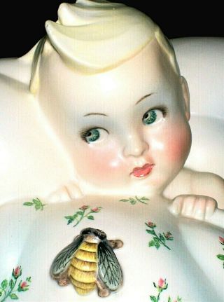 Antique Italy Lenci Torino Camillo Ghigo Baby Boy Doll & Bee Ceramic Figurine