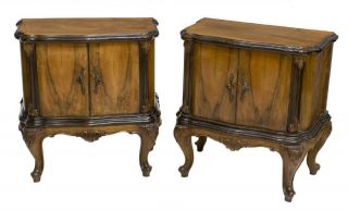 (2) Venetian Walnut Finish Side Cabinets,  Early 1900s