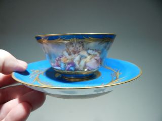 Sevres France 1848 Hand Painted Cup & Saucer W/ Romancing Courting Couple Scene