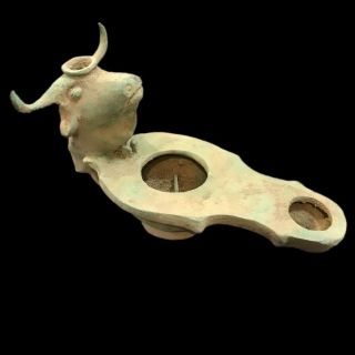 Rare Ancient Roman Bronze Bull Oil Lamp - 200 - 400 Ad (1) Large 18 Cm Long