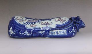 Antique Porcelain Chinese Blue And White Pillow Xuande Mk - Phoenix