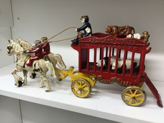 Antique Kenton Overland Circus Wagon Cast Iron Horse Drawn