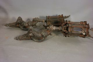 (2) Antique GOTHIC Figural NUDE GARGOYLE STATUE Old CATHEDRAL GLASS Wall SCONCES 4