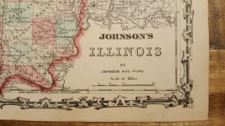 Antique Colored MAP OF ILLINOIS - Johnson ' s Family Atlas 1863 2