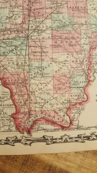 Antique Colored MAP OF ILLINOIS - Johnson ' s Family Atlas 1863 4