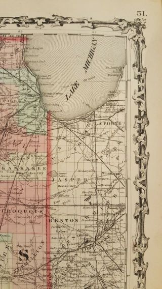 Antique Colored MAP OF ILLINOIS - Johnson ' s Family Atlas 1863 5