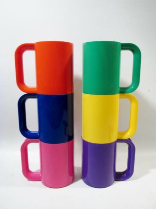 Midcentury Heller Massimo Lella Vignelli Rainbow 6 Mugs Near