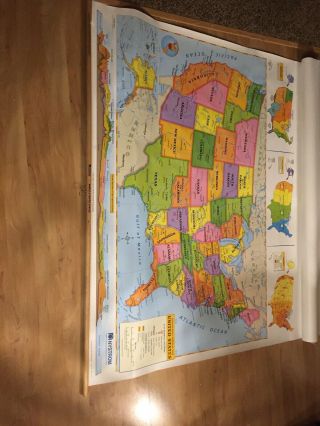 Nystrom Political Pull Down Map Of The World AND USA,  With Steel Mounting Plate. 2