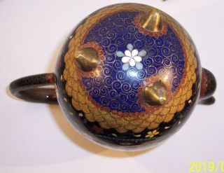 ANTIQUE JAPANESE MEIJI CLOISONNE ENAMEL TEAPOT PHOENIX BUTTERFLY EX COND 6.  5 