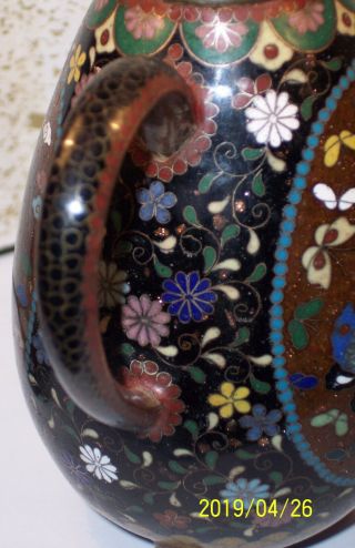 ANTIQUE JAPANESE MEIJI CLOISONNE ENAMEL TEAPOT PHOENIX BUTTERFLY EX COND 6.  5 