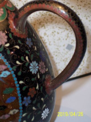 ANTIQUE JAPANESE MEIJI CLOISONNE ENAMEL TEAPOT PHOENIX BUTTERFLY EX COND 6.  5 